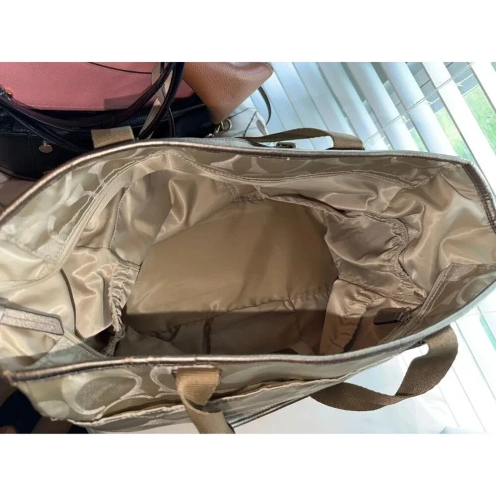 Coach Signature Nylon Baby Bag Tote / Diaper Bag Gold Champagne F77577